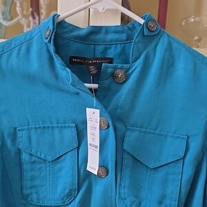 White House Black Market Turquoise Button-Front Utility Jacket